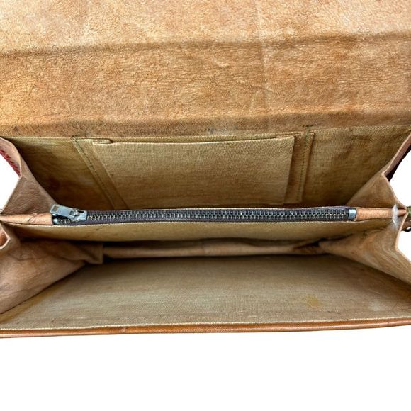 Vintage Hand-tooled Brown Leather Cluth Bag With Tribal Ladies Design - Picture 10 of 11